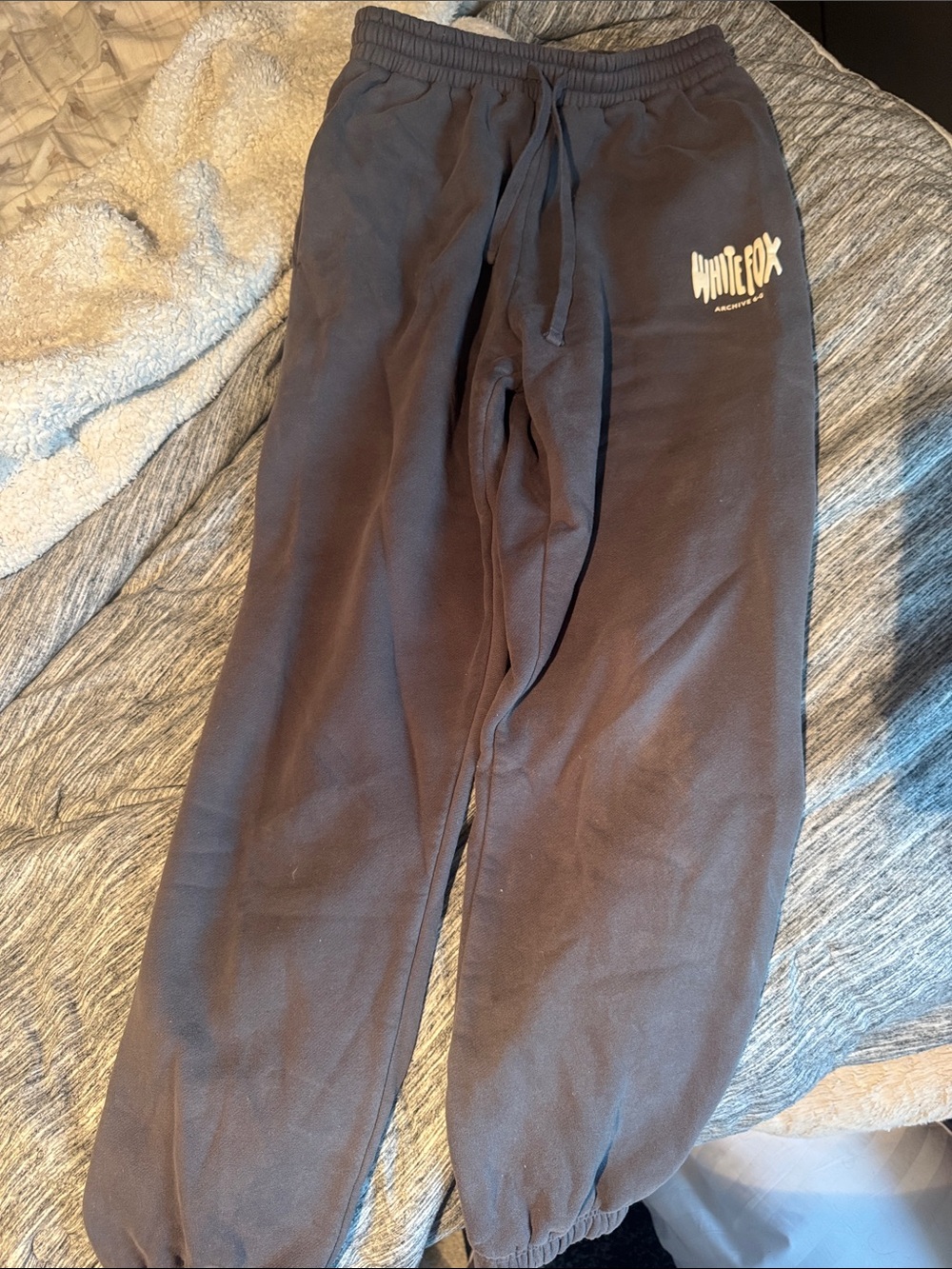 White Fox Dark Grey Sweatpants with Elastic Waist